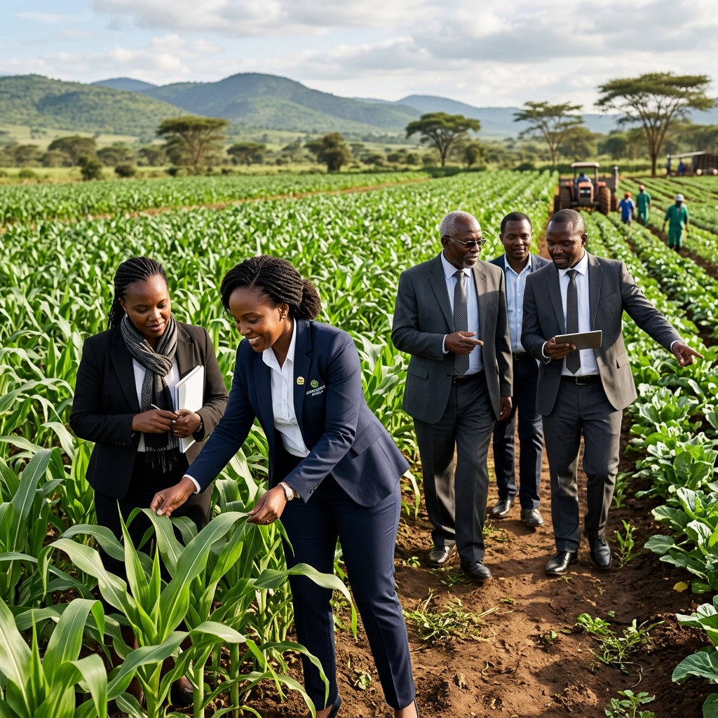 African farmer accessing real-time market data via SMS on a mobile phone.